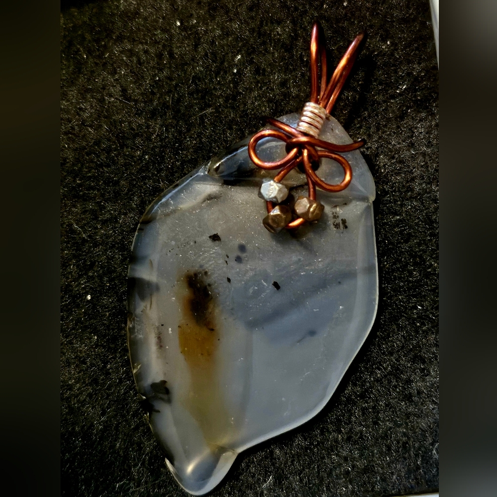 Handcrafted Genuine Montanta Agate Pendant with Copper Wire Detail